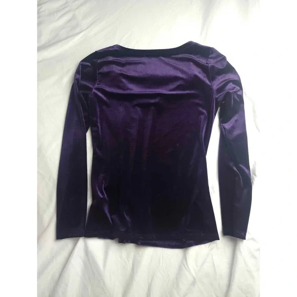 Boston Proper Blouse Top Womens Small Purple Velour Embellished Long Sleeves - Picture 6 of 6